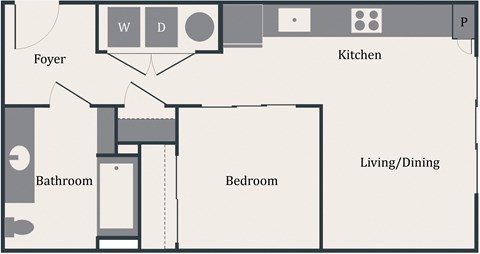 Floor plan for 1 bed, 1 bath, 524 sqft